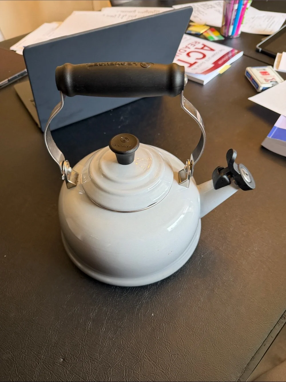 Le cruset Classic White Whistling Tea Kettle with Black Handle